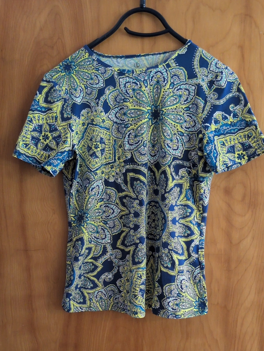 Lands' End Short Sleeve Paisley Swim Tee - Navy & Yellow